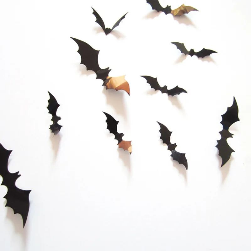 2019 New 12Pcs Halloween 3D Spooky Bat Decoration Wall Glass Sticker Halloween Party Bar Decals Set waterproof wear-resistant