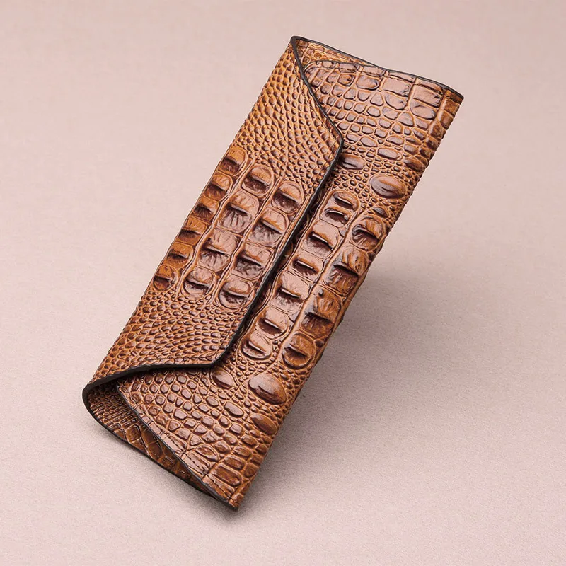 Женский Длинный кошелек из натуральной кожи с узором «крокодиловая кожа», маленькие однотонные кошельки, женская сумка для телефона, простой держатель для карт, клатч