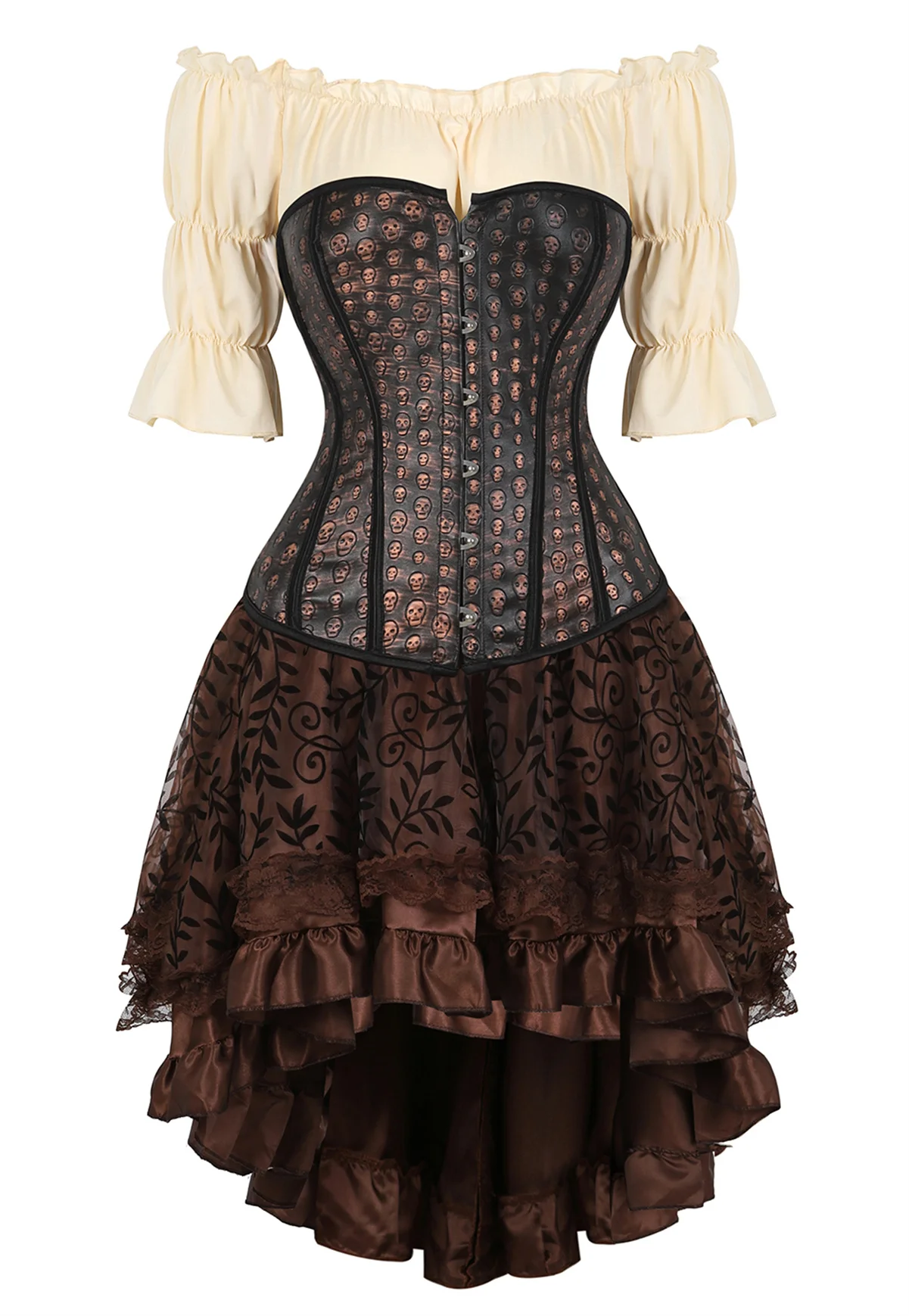thumbnail image 1 of Ropa Steampunk Disfraz Steampunk para mujer Vestido con corsé debajo del busto Blusa renacentista de talla grande Disfraz de pirata medieval para Halloween, 1 of 5