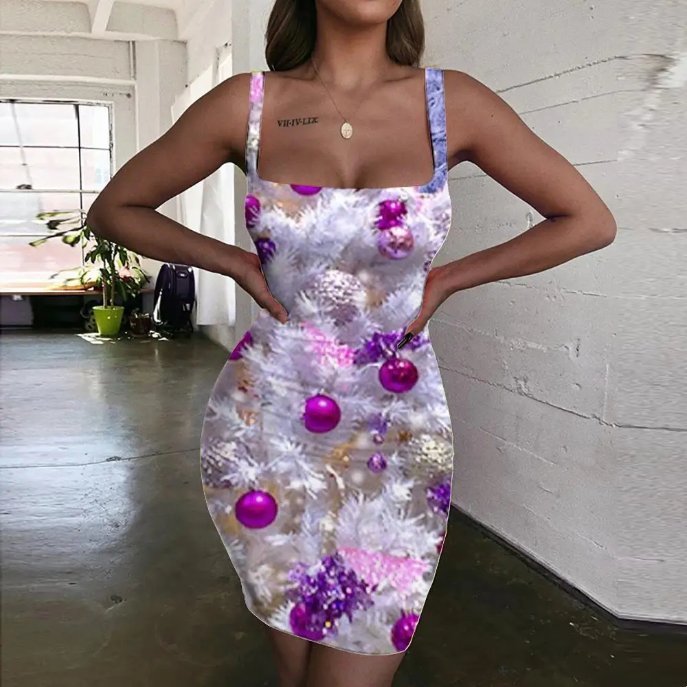 

KYKU Brand Christmas Tree Dress Women Christmas Ladies Dresses Snowflake Sundress Landscape Vestido Sexy Womens Clothing