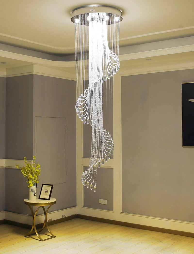 Modern Luxury Large Crystal Chandelier K9 Crystal Stair Spiral Light Fixtures Creative LED Chandeliers Lamp Hotel Villa