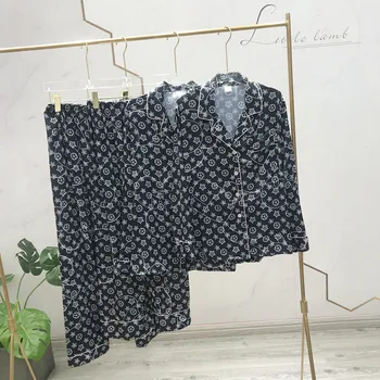 

2020 New Arrival None Print Full Turn-down Collar Autumn Full Length Pajama Sets Homewear Combinaison Pyjama Femme Pyjamas Femme