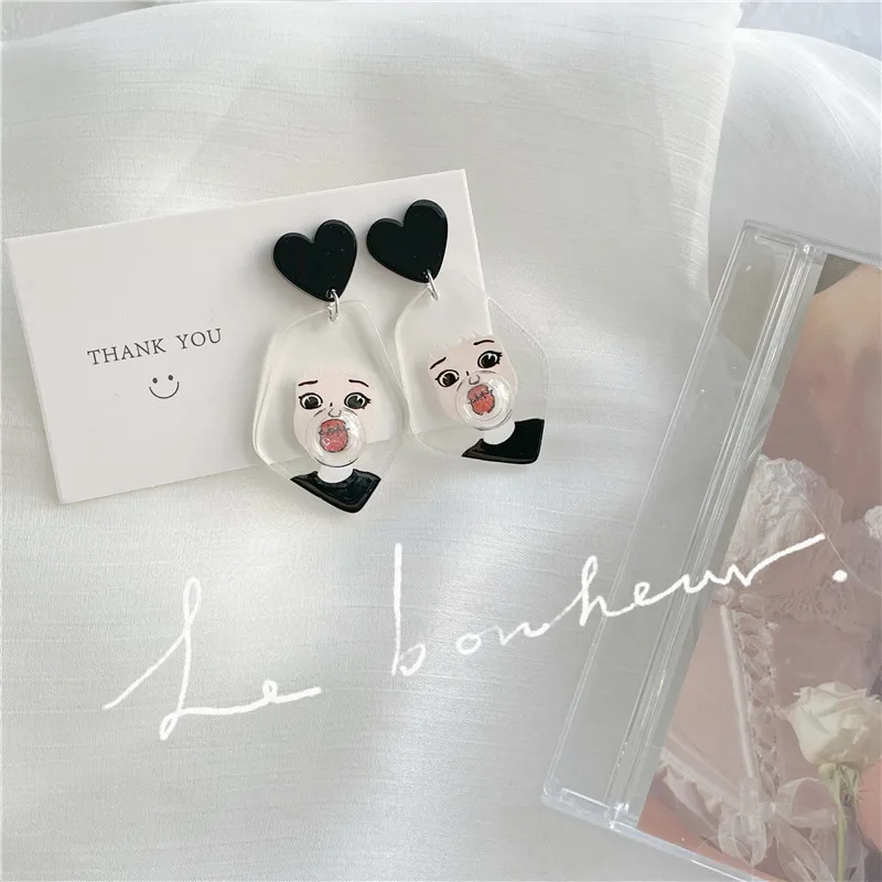 Y2k Funny Blow Bubble Girl Earrings for Women Acrylic Cute Peach Heart Cartoon Dangle Fashion Jewelry Harajuku 90s New | Украшения и