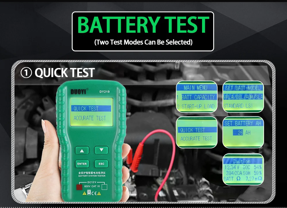 DUOYI DY219 12 в автомобильный тестер батареи Цифровой Автомобильный AH CCA анализатор напряжения батареи многофункциональный диагностический мини-инструмент