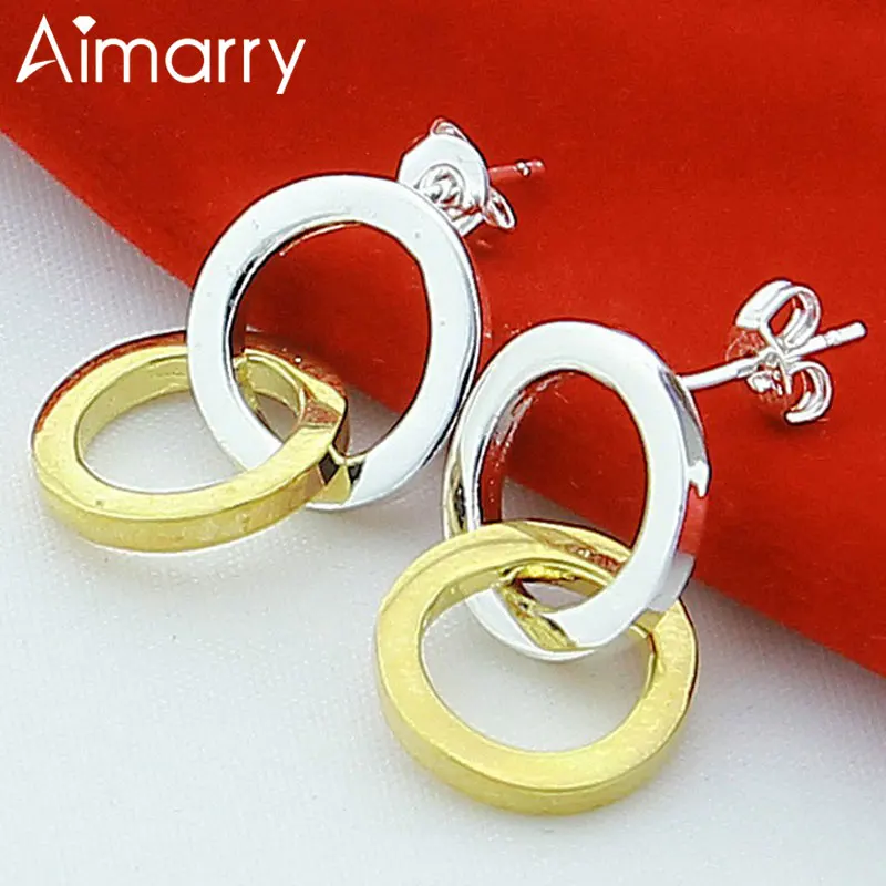 

Aimarry 925 Sterling Silver Charm Double Circle Drop Earring For Women Party Engagement Wedding Gifts Fashion Jewelry
