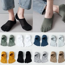 Man Slipper Toe Socks Mesh Hollow No Show Socks Sweat-absorbing Boat Sock Ankle Short Socks Cotton Breathable Five Finger Socks