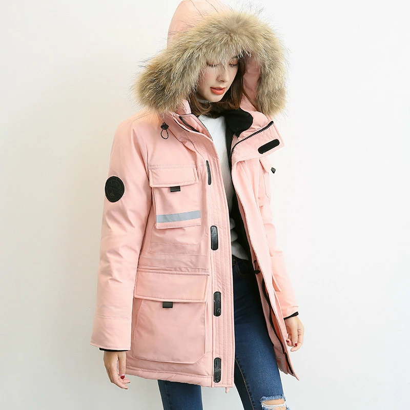 90% chaqueta de plumas de ganso blanco para mujer, abrigo de invierno para mujer, Cuello de piel de mapache Real, chaqueta acolchada coreana para mujer, Parka YS6101700 1 YY1622|Abrigos de plumón| -