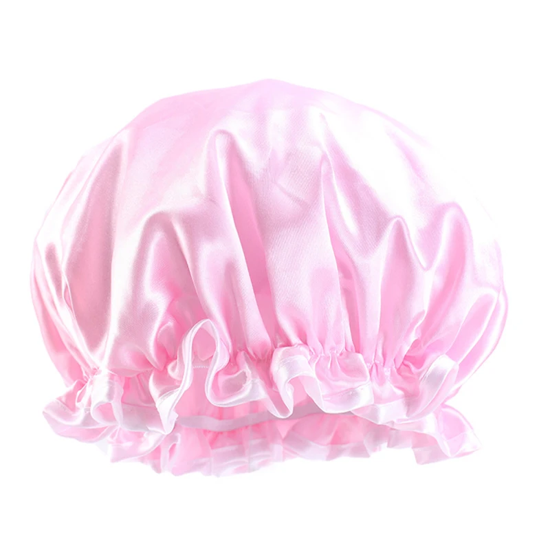 Large Size Shower Cap Satin Waterproof Bath Hat Shampoo Cap Sleeping Night Hair Care Bonnet Hair Cover Women Bathroom Supplies flower hair clips Hair Accessories