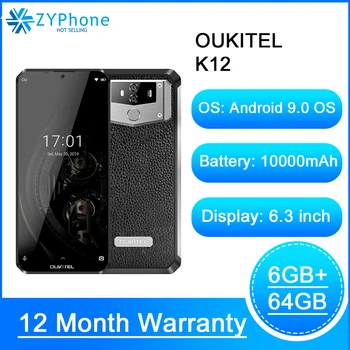 

OUKITEL K12 Waterdrop 6.3" FHD Android 9.0 1080*2340 16MP Smartphone 6GB 64GB Face ID 10000mAh 5V/6A OTG NFC Mobile Phone New