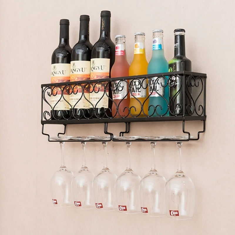 Vintage Wine Glass Hanging Rack,Bar Floating Shelf Bottle Shelves,Retro