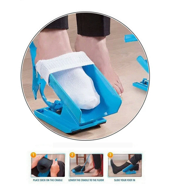 1pc Blue Sock Slider Aid Easy on off Sock Helper Kit Shoe Horn Pain Free No Bending Shoe Horn for Pregnancy Dressing Aids Tools 5