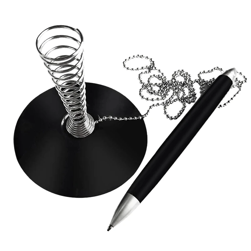  Counter Pen with Chain Spring Security Desk Pen for Office Bank (2 Pack)