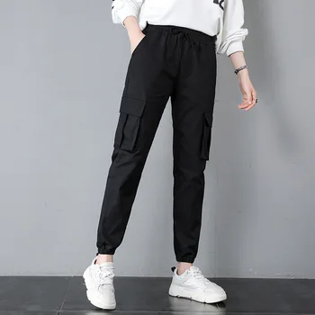 

Mid Waist Pants Loose Joggers Women Harem Pants Streetwear Punk Black 2020 Solid Color Casual Women Trousers Korean Ins Cotton