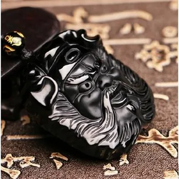 

Carved frosted natural obsidian bell Kui Buddha statue pendant men and women ward off evil and protect safe jewelry XL062