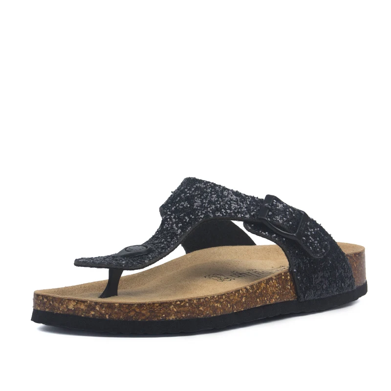 black bling Summer Women Cork Slippers PU Leather Woman Sandals Fashion Flip Flops For Women Mule Clogs Slippers Female Footwear - Цвет: black bling