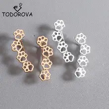 Todorova Симпатичные лапы следа кошка и отпечатки собачьих лап серьги гвоздики для женщин ухо альпинистов длинные серьги женские ювелирные изделия