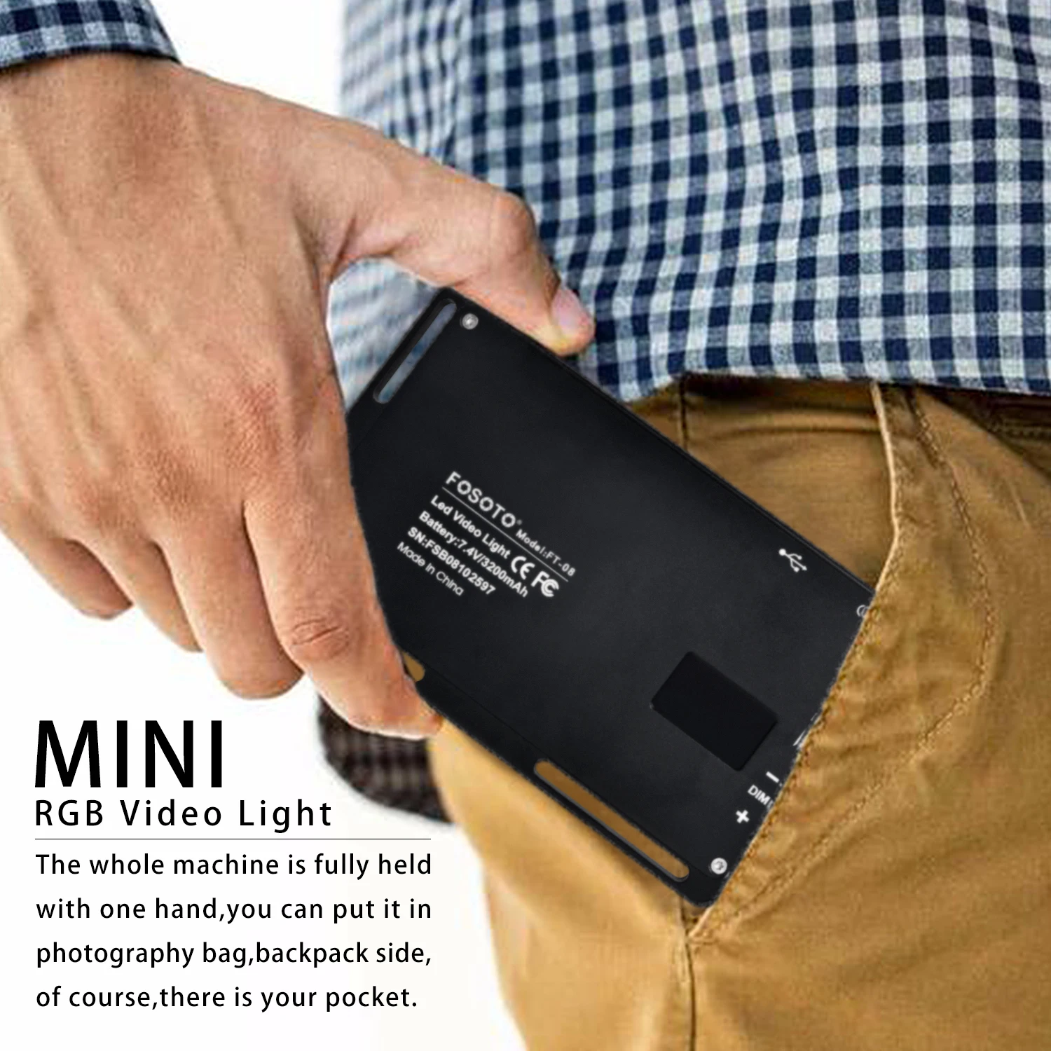 Fosoto FT-08 мини-светильник для фотосъемки RGB светодиодный светильник для видео 2500 K-8500 K с регулируемой яркостью полноцветный студийный Vlog светильник ing для DSLR камеры