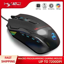 Hxsj usb com fio rgb gamer mouse 7200 dpi 9 botões programável jogo óptico ratos backlight computador portátil