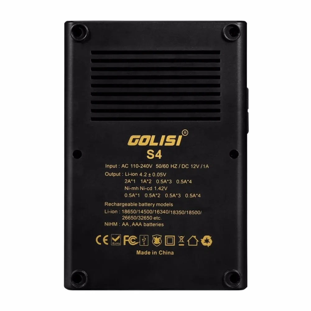 GOLISI S4 4 слота 2A Смарт ЖК-зарядное устройство для Li-Ion 18650 26650 AA& AAA Ni-MH Ni-cd аккумуляторы