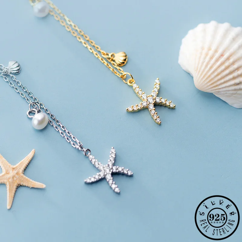 Цепочка Женская позолоченная с кулоном в виде морской звезды из серебра 925 пробы