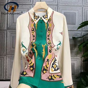 

4.14 European Silk Shirt Women long sleeve high end 2020 Spring New Fashion Contrast color Print Blouse