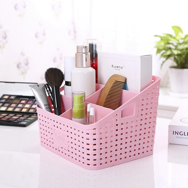 

1 Pcs Multifunctional 5 grids Pink blue Plastic Desk Organizer Storage Box Desktop Stationery Makeup Holder