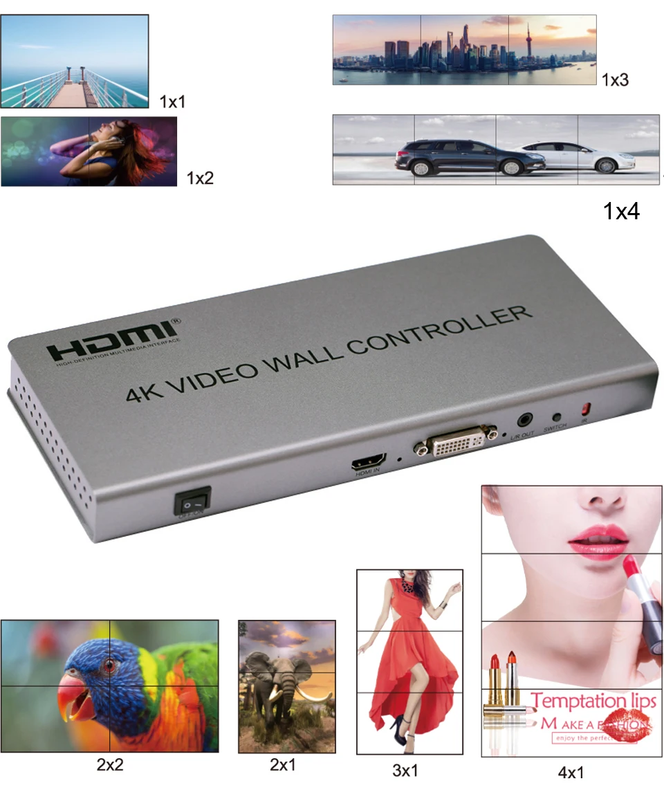 4K HDMI видео настенный контроллер 1X2 2X2 1X4 1 HDMI DVI вход 4 HDMI выход 4K тв процессор изображения сшитый видео настенный процессор