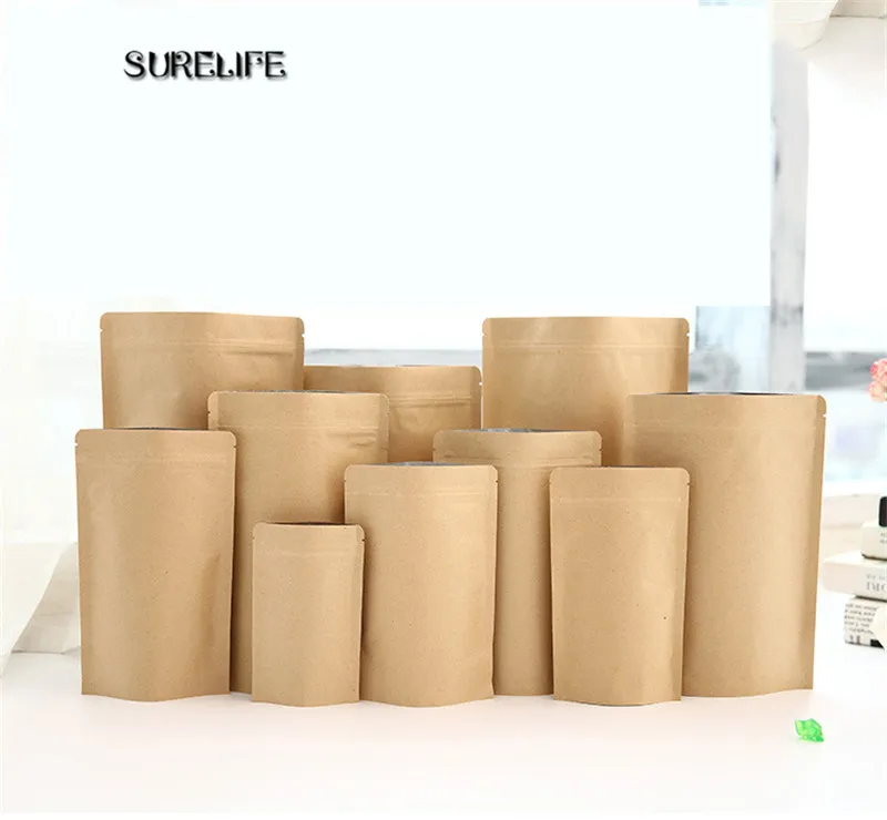 

100pcs Zipper Kraft aluminizing bags,Stand up kraft paper foil bag Reusable Zip Lock Grip seal Food Grade biscuits storage pack