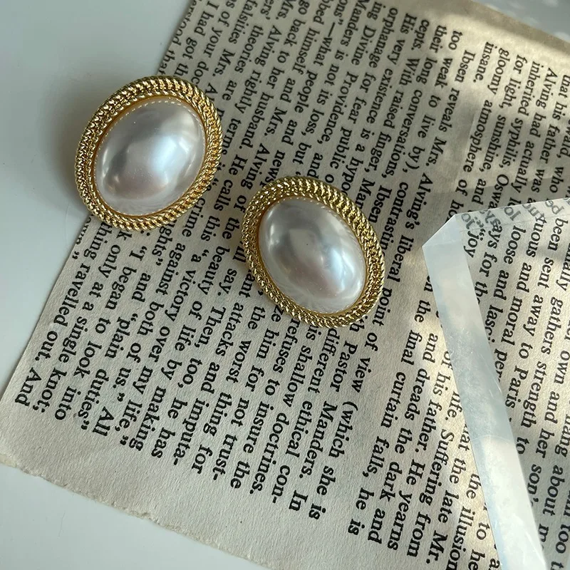 Imitation Pearl Zircon Retro Elegant Irregular Oval Square Hollow Out Earrings for Women Party Autumn Winter Jewelry