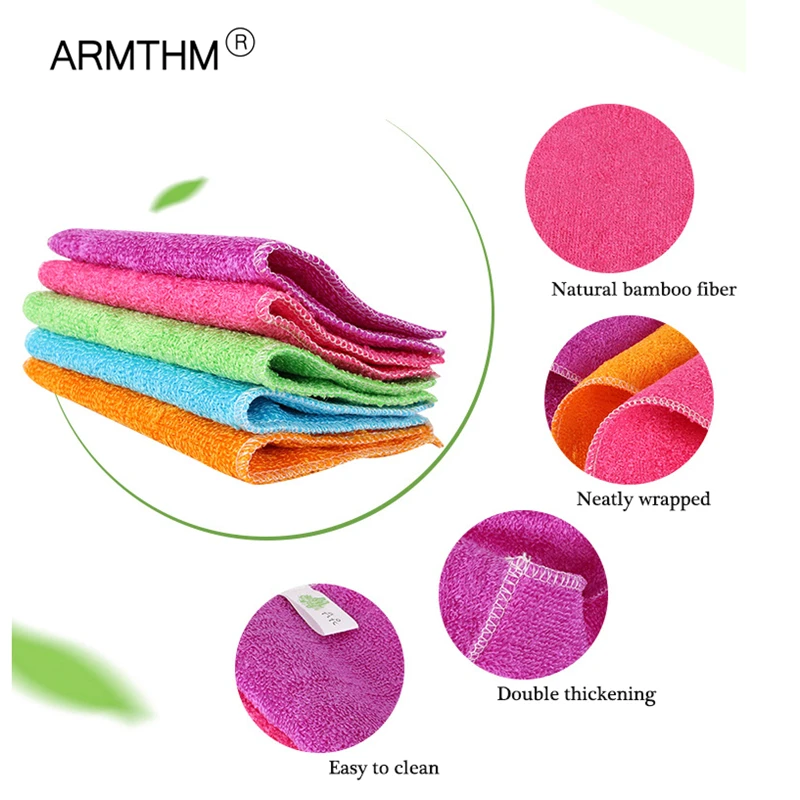 5/10 Pcs Kitchen Anti-Grease Rags Cloth Home Washing Dish Multifunctional Cleaning Tools Bamboo Fiber images - 6