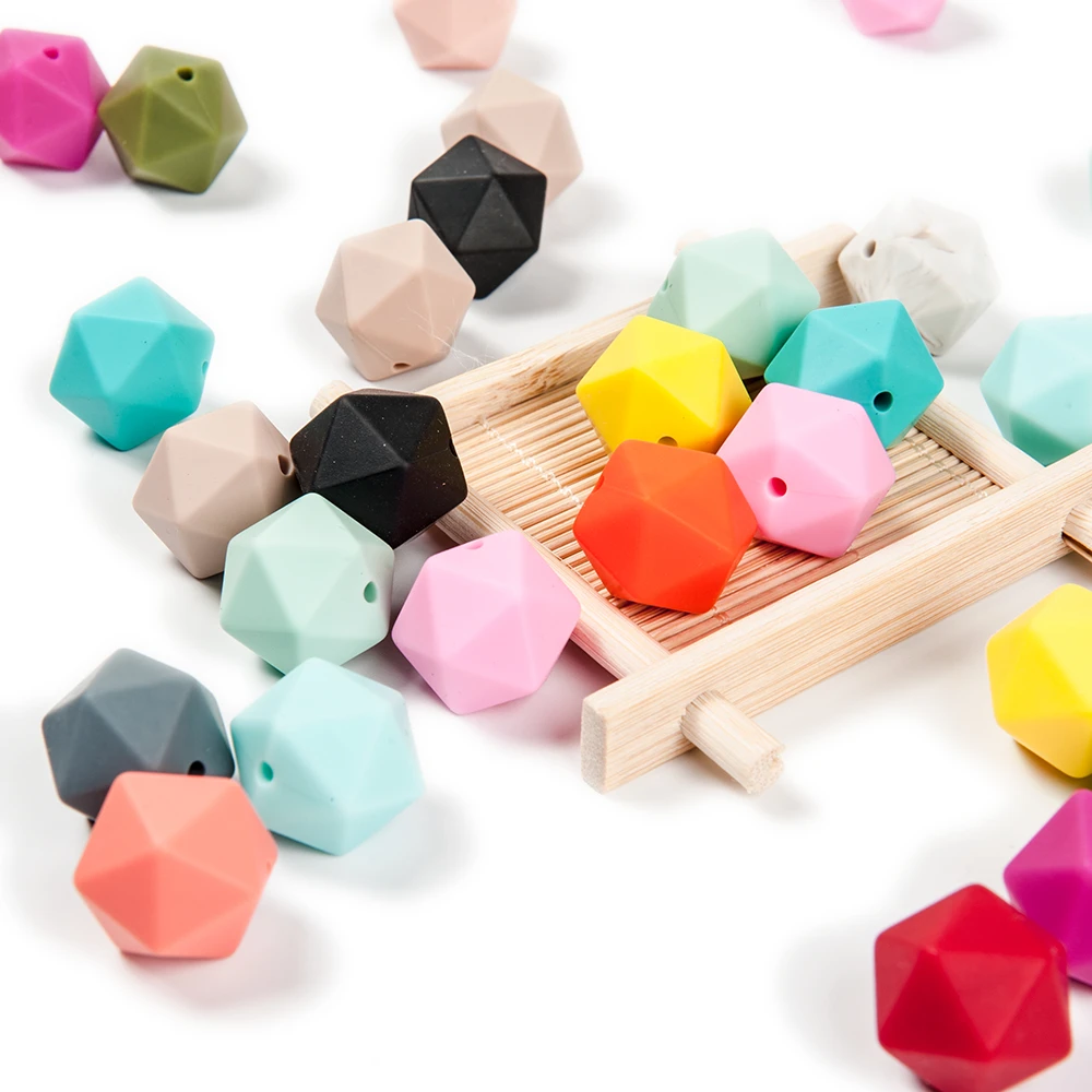Cute-idea 10pcs 14mm Silicone Icosahedron Beads BPA Free Baby Teething Chewable Beads DIY Pacifier Chain Toys Infants Goods