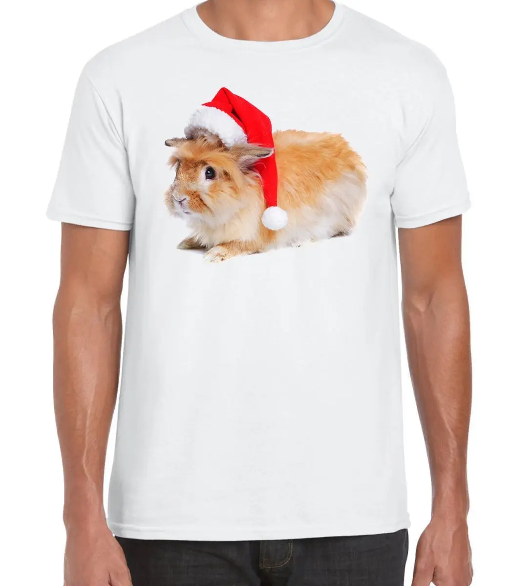 Rabbit With Santa Claus Hat Christmas Men's T-Shirt Cartoon t shirt men Unisex New Fashion tshirt free shipping top ajax |