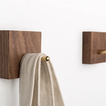 

Seamless Screw Mount Natural Wood Home Shelf Bathroom Dormitory Door Back Bedroom Wall Hook Clothes Storage Rack Hangers Square