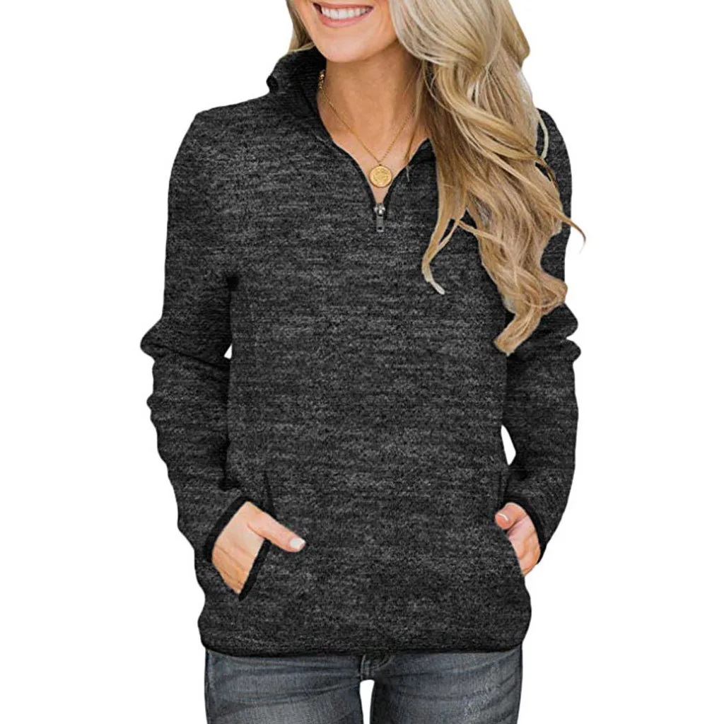 Hoodies Women Autumn 2019 Solid Zipper stand neck Harajuku Streetwear Hoodie Hoodies And Sweatshirts Women Pullovers Clothes