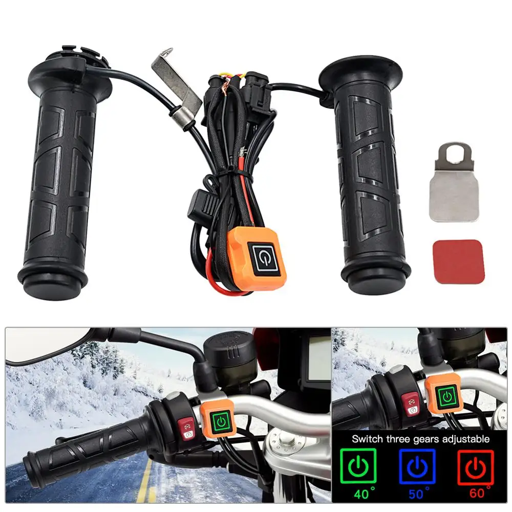 

Motorcycle Handlebar Electric Hot Heated Grips Handle with Independent Switch Three-level Thermostat Motorbike Hot Handlebar