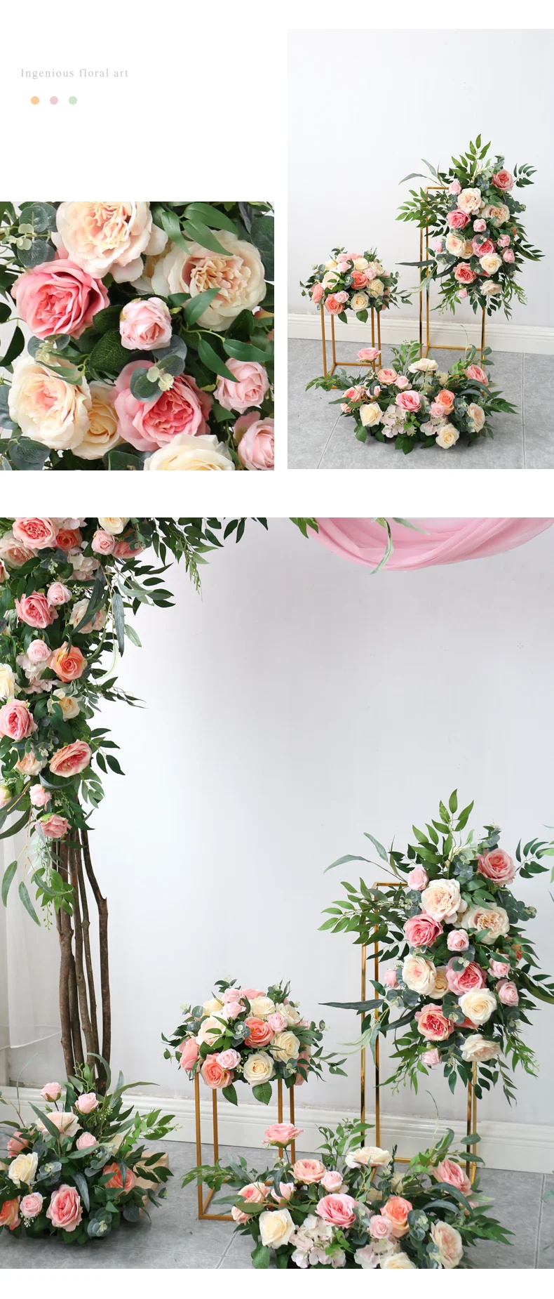 JAROWN Customized Rouge Pink Flowers Romantic Wedding Artificial Flower Row Flower Ball Decoration Background Flowers Stand Arch Decorative Flores (4)