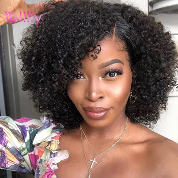 

Jerry Curly Human Hair Wigs Peruvian Hair Wig 150% Density 13x4 Remy Short Wig Bob Wig For Black Women Curly Lace Front Wigs
