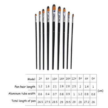 

School Students Art Supplies Long Black Wooden Handle Nylon Hair Water Color Brushes Painting Brush Pen pennelli pittura 9 pcs