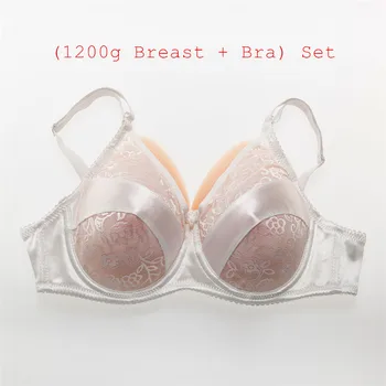 

Perfect Crossdresser Boobs Bra Set 1200g/pair Classic Teardrop Silicone Breast Form+Beautiful Lace Satin Pocket Bra