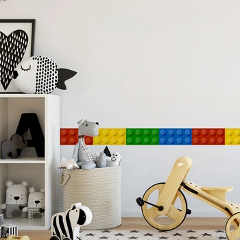 

Funlife10*200cm Cartoons Building Blocks DIY Peel and Stick Removable Waterproof PVC Wall Border Wall Stickers for Baby'sRoom