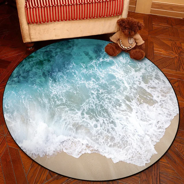 RFWCAK 3D Sea Beach Round Carpet Computer Chair Pad Living Room Mat Kids Room Bedroom Anti-slip Rug Tapete Para Sala Home Decor 3