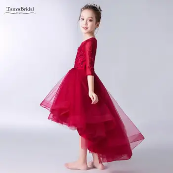 

New Flower Girl Dresses Red Appliques High Low O-neck First Communion Dresses Hot SaleVestidos Longo Custom Make XF038