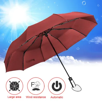 

Wind Resistant Folding Automatic Umbrella Rain Big Rain Parasol Umbrella Black Coating 10 Ribs AC889