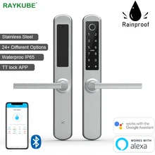 RAYKUBE Waterproof IP65 Fingerprint Smart Lock Digital 13.56Mhz IC Card Wifi Bluetooth TT lock APP Easy Manage Silver DQ03