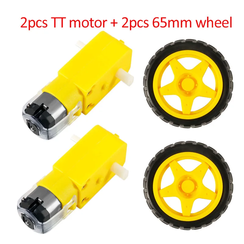 

2pcs TT Motor + 2pcs 65mm Wheel DC 3V-6V Motor 130 Gear Motor with Wheel for Arduino Smart Car Robot TT Motor 3V-6V
