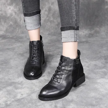 

Autumn Winter Boots women 2019 Black Ankle Boots For Ladies Flat Heel Lace-up Ladies Shoes Boots Bota Feminina