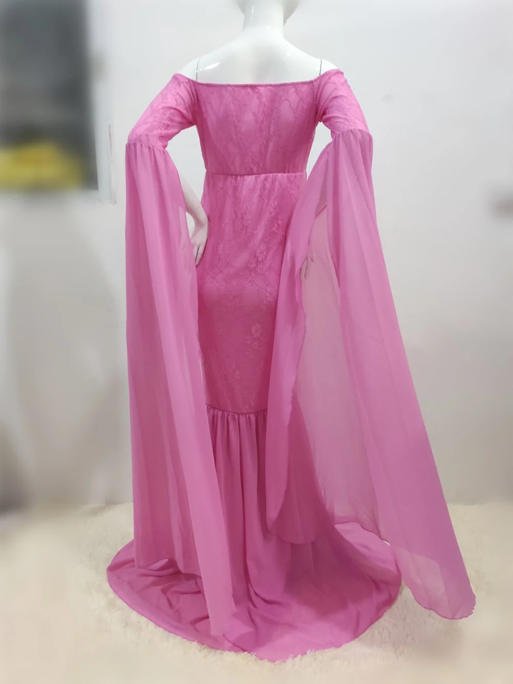 Mermaid Maternity Photography Props Dresses Lace Long Pregnancy Dress Ruffles Pregnant Women Maxi Maternity Gown For Photo Shoot (9)