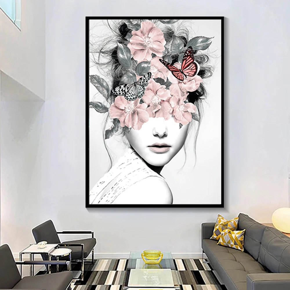 Nordic Flower Butterfly Girl Wall Art Letter Canvas Painting Posters and Prints Picture for Living Room Home Decoration Cuadros | Дом и сад