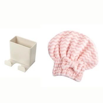 

1 Pcs Wall-Mounted Storage Box Home Remote Control Box & 1 Pcs Coral Fleece Water Ripple Bow Hair Drying Cap Pink