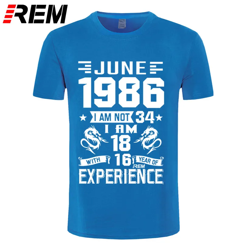 Августа 1986 лет рубашка с января по февраль Март Апрель Май Июнь Июль декабря Для Мужчин's короткий рукав Футболка с принтом Повседневное Мода